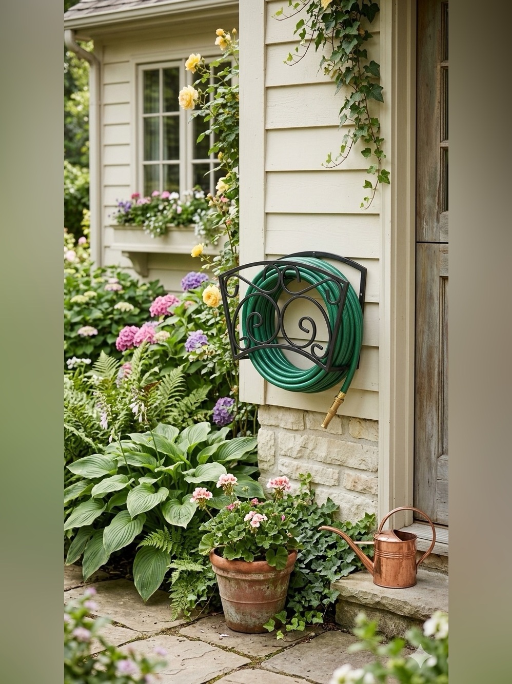 Wall mount garden hose rack
